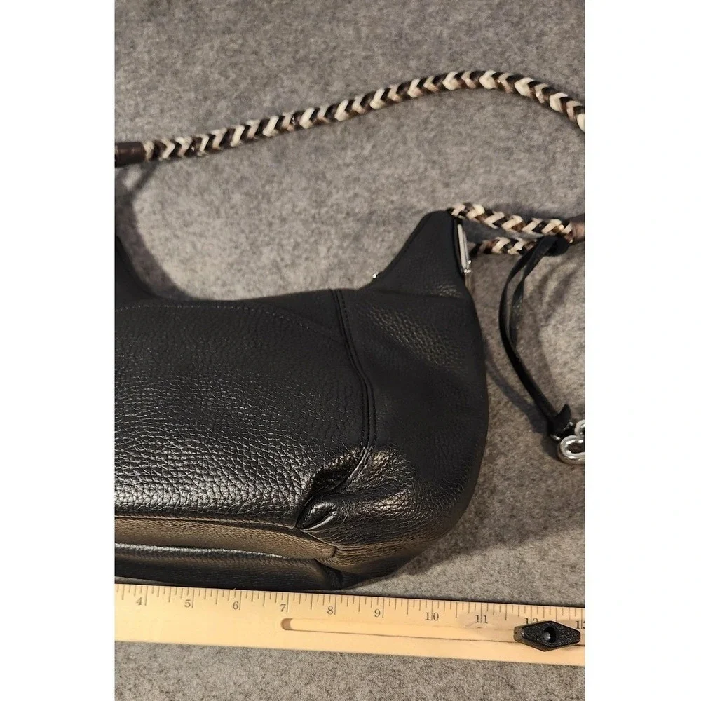 Brighton Hobo Bag Womens Black Leather Braided Strap Shoulder Floral‎ Lining